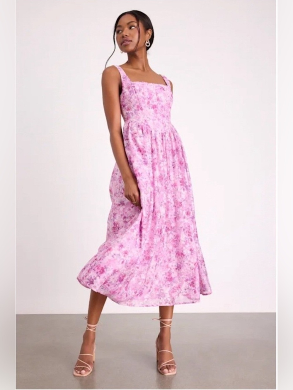 Lulus Colwyn Light Magenta Floral Jacquard Bustier Midi Dress Size XL NWT